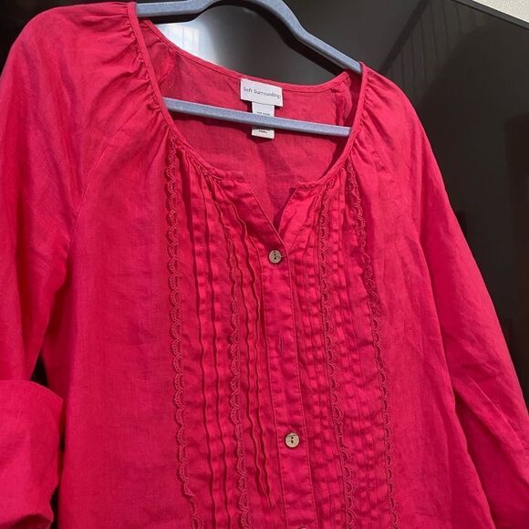 Soft Surroundings Womens Pink 100% Linen Tab Sleeve Top, Size XS - Picture 2 of 6